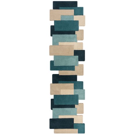 Loper Abstract Modern Stracto Collage - Organische Vorm - Petrol 60X230 Cm