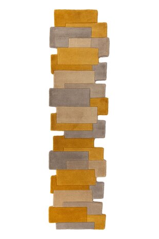 Loper Abstract Modern Stracto Collage - Organische Vorm - Okergeel 60X230 Cm