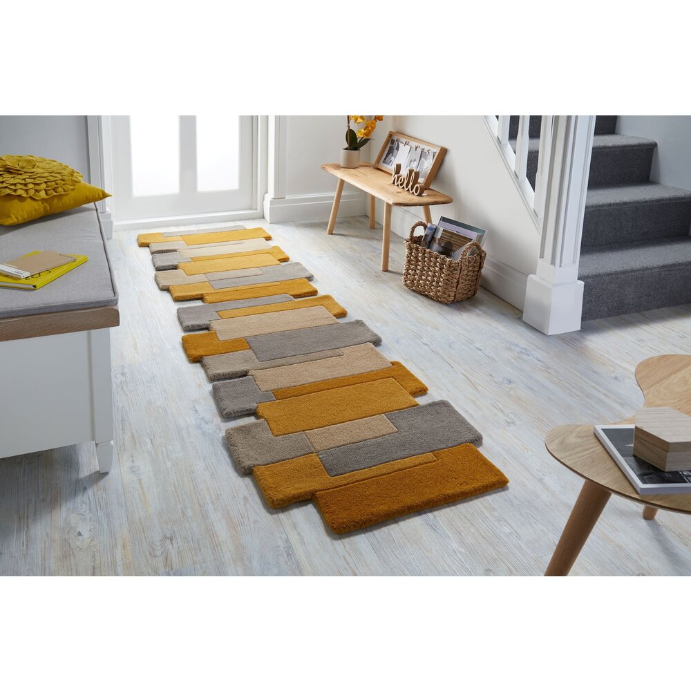 flycarpets LOPER ABSTRACT MODERN STRACTO COLLAGE - ORGANISCHE VORM - OKERGEEL 60X230 CM