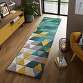 Loper - Prism Modern Laagpolig - 100% Wol - Driehoek - Groen / Multi 60X230 Cm