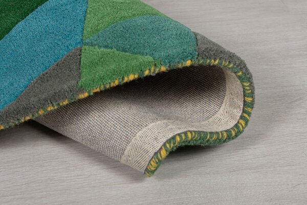 Loper - Prism Modern Laagpolig - 100% Wol - Driehoek - Groen / Multi 60X230 Cm