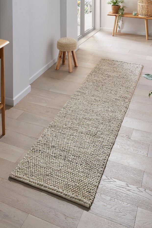 Loper - Minerals Uni Modern Laagpolig - Wol - Bolletjes - Naturel / Beige 60X230 Cm