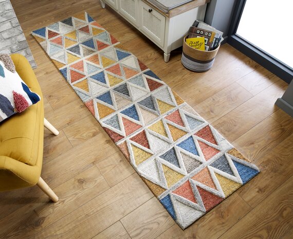 Loper - Moretz Modern Laagpolig - 100% Wol - Geo - Multi 60X230 Cm