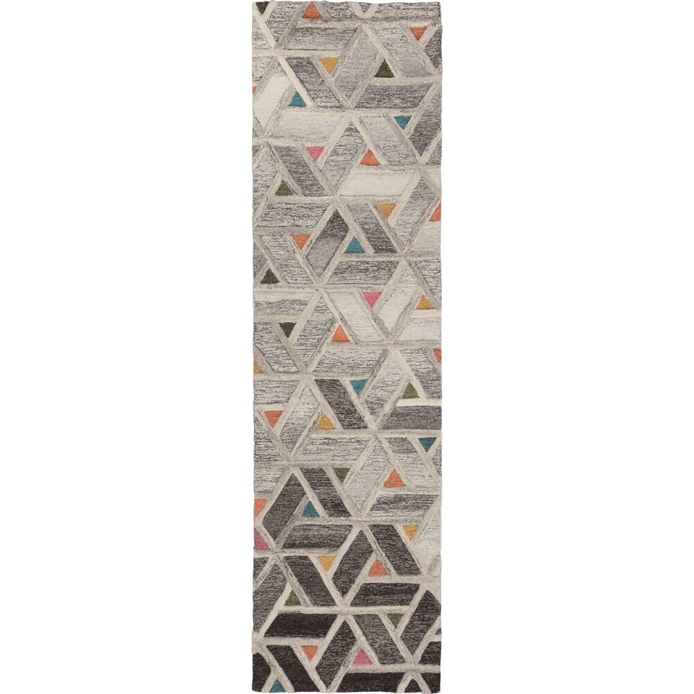 Loper - River Modern Laagpolig - 100% Wol - Geo - Grijs / Multi 60X230 Cm Loper - River Modern Laagpolig - 100% Wol - Geo - Grijs / Multi 60X230 Cm