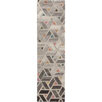 Flycarpets LOPER - RIVER MODERN LAAGPOLIG - 100% WOL - GEO - GRIJS / MULTI 60x230 CM