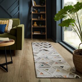 Loper - River Modern Laagpolig - 100% Wol - Geo - Grijs / Multi 60X230 Cm