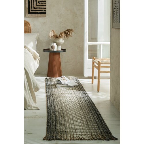 LOPER - JUTE OMBRE MODERN LAAGPOLIG - WOL MIX - HANDGEWEVEN - GRIJS 60x230 CM