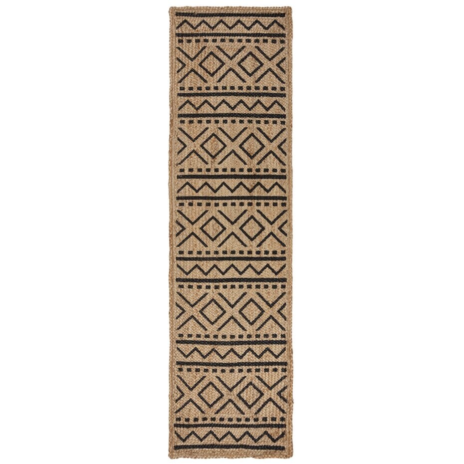Loper - Luis Modern Laagpolig - Jute - Naturel / Beige / Zwart 60X230 Cm