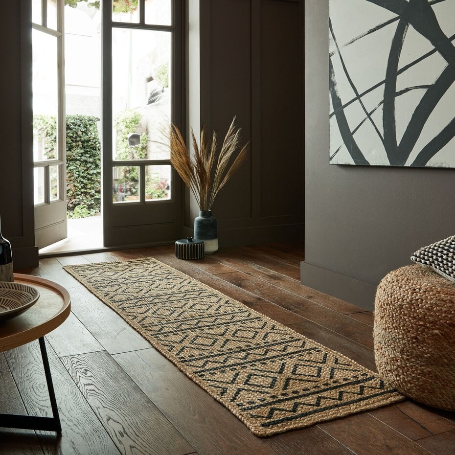 Loper - Luis Modern Laagpolig - Jute - Naturel / Beige / Zwart 60X230 Cm