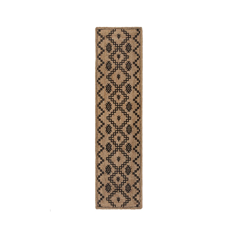 Flycarpets LOPER - ROWEN PATTERNED MODERN LAAGPOLIG - JUTE - NATUREL / BEIGE / ZWART 60x230 CM