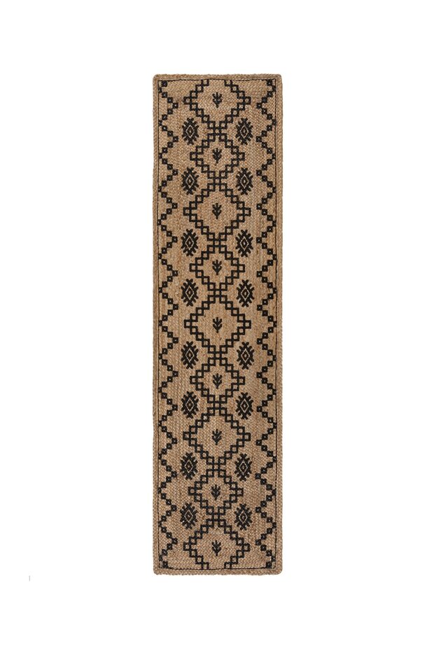 Loper - Rowen Patterned Modern Laagpolig - Jute - Naturel / Beige / Zwart 60X230 Cm