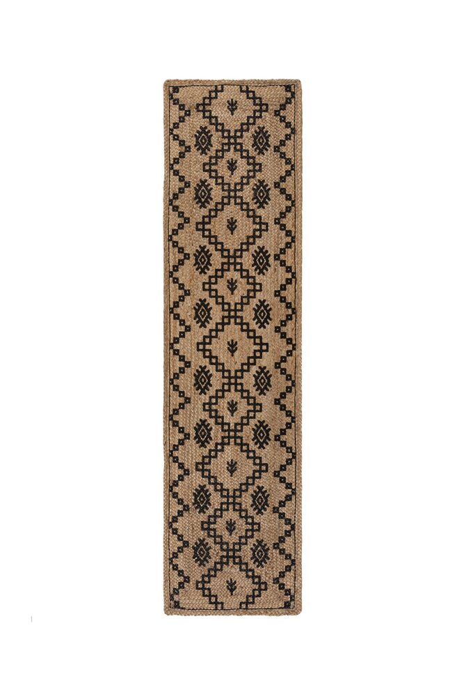 Loper - Rowen Patterned Modern Laagpolig - Jute - Naturel / Beige / Zwart 60X230 Cm