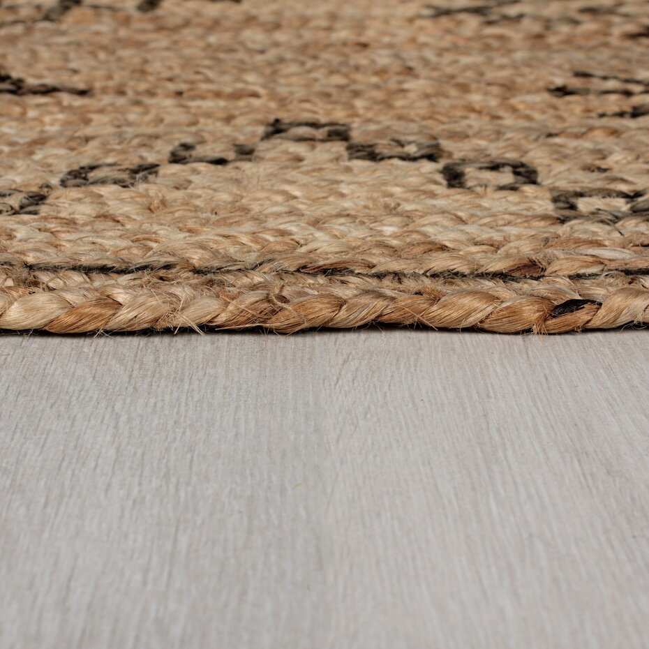 Loper - Rowen Patterned Modern Laagpolig - Jute - Naturel / Beige / Zwart 60X230 Cm
