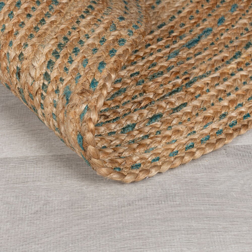 Rond Jute vloerkleed - Capri Naturel/Blauw