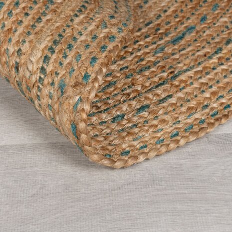 Rond Jute vloerkleed - Capri Naturel/Blauw