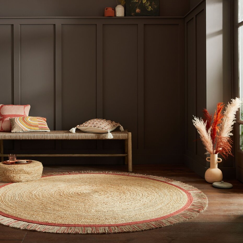 Rond Jute vloerkleed - Kahana Naturel/Terracotta Rond Jute vloerkleed - Kahana Naturel/Terracotta