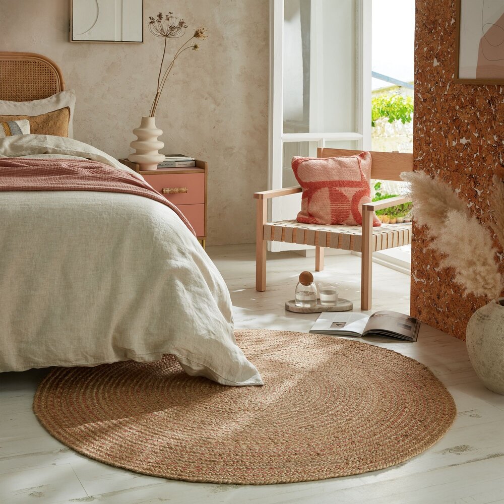 Flycarpets ROND JUTE VLOERKLEED - CAPRI  NATUREL / TERRACOTTA