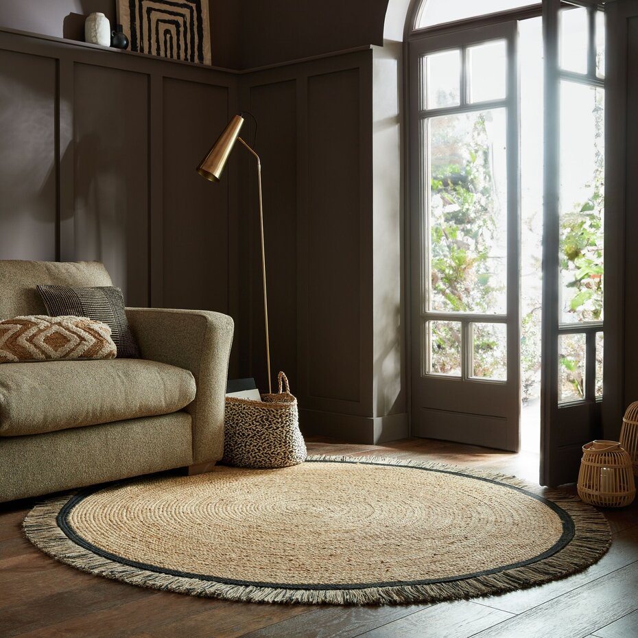 Rond Jute vloerkleed - Kahana Naturel/Zwart