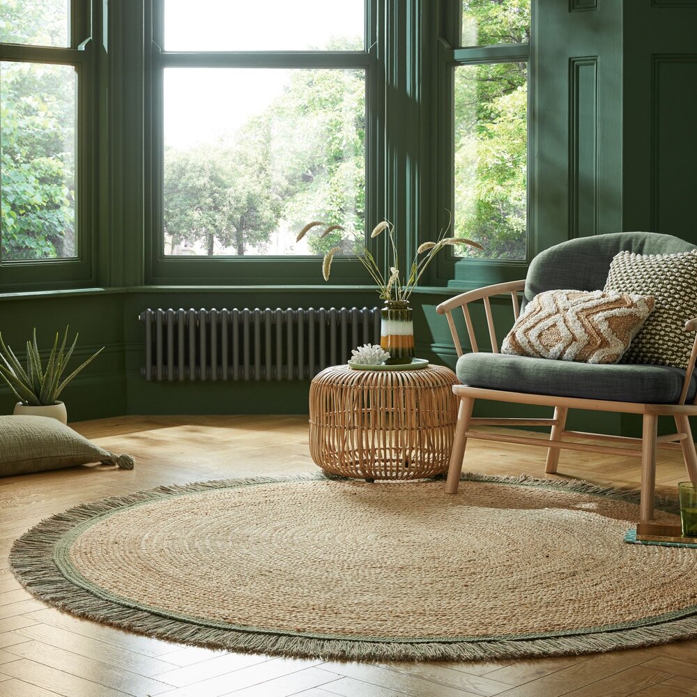 Rond Kader vloerkleed - Kahana - Kader - Jute - Groen Rond Kader vloerkleed - Kahana - Kader - Jute - Groen