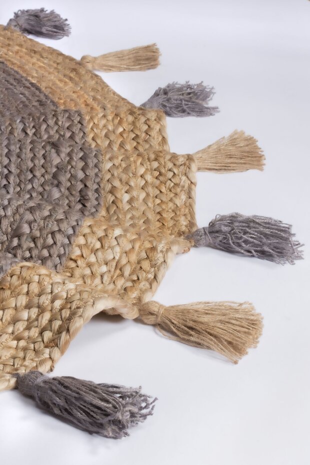 Rond Jute vloerkleed - Istanbul Naturel/Grijs
