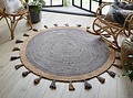 Rond Jute vloerkleed - Istanbul Naturel/Grijs