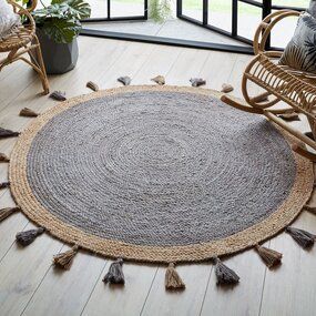 Rond Jute vloerkleed - Istanbul Naturel/Grijs Rond Jute vloerkleed - Istanbul Naturel/Grijs