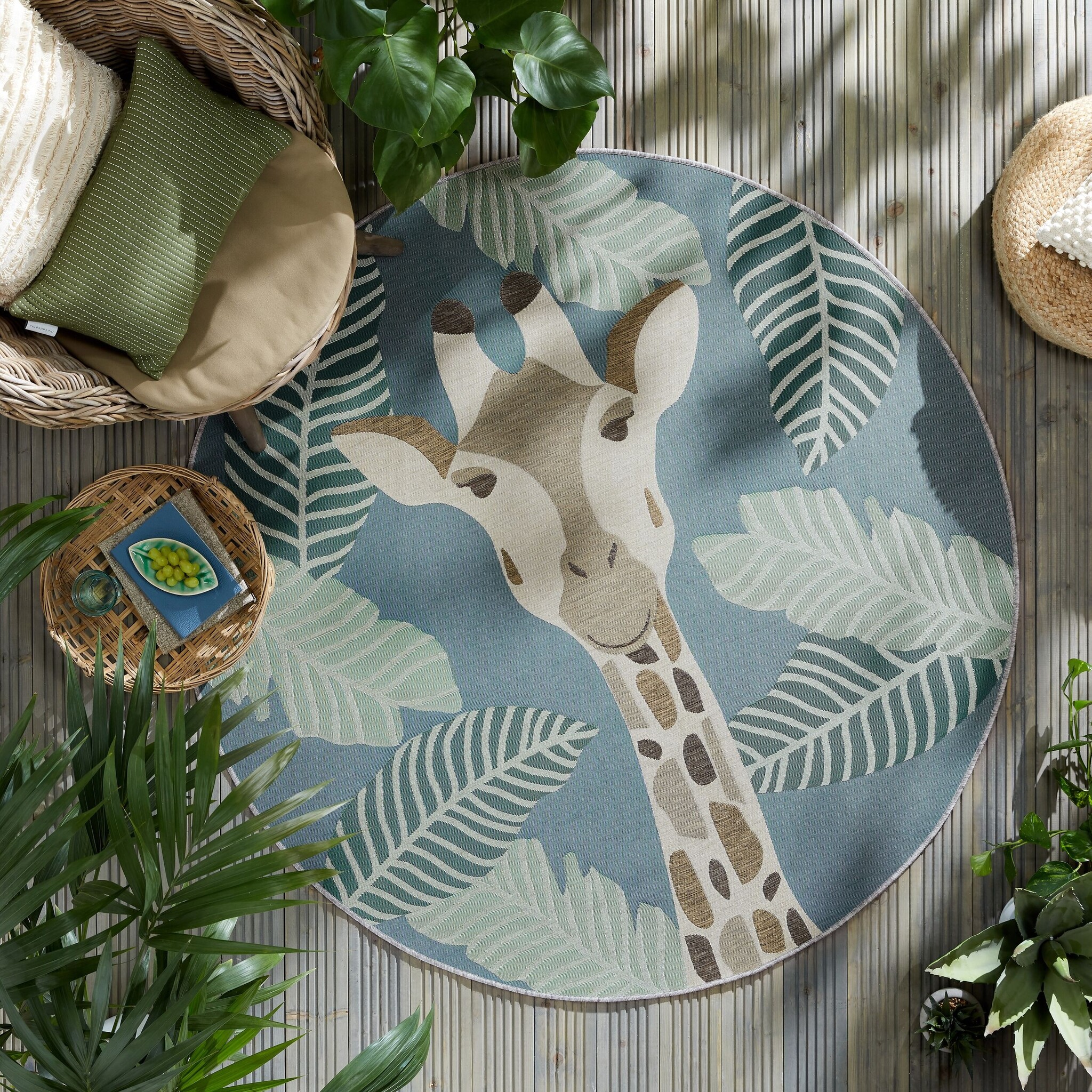Interieur05 rond vintage vloerkleed Aila blauw - 160 x 160 cm | Leen Bakker