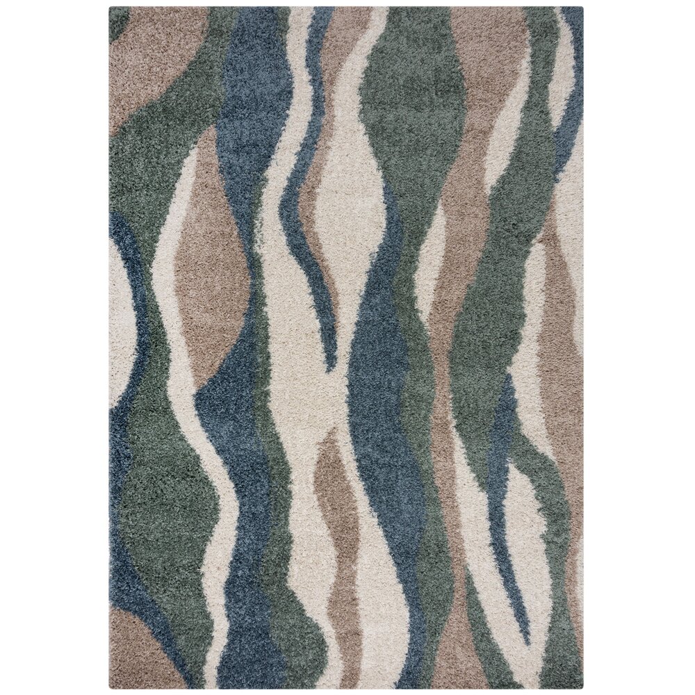 Flycarpets HOOGPOLIG VLOERKLEED - STREAM BLAUW/GROEN