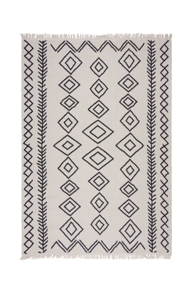 Geometrisch vloerkleed - Edie Gerecycled Zwart/Wit Geometrisch vloerkleed - Edie Gerecycled Zwart/Wit