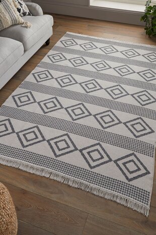 Geometrisch vloerkleed - Edie Gerecycled Grijs