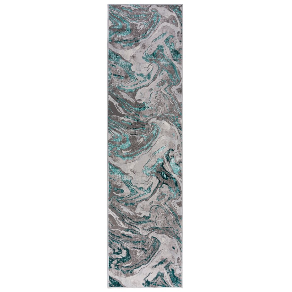 Moderne Loper - Marbled Grijs/Turquoise