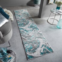 Flycarpets MODERNE LOPER - MARBLED GRIJS/TURQUOISE