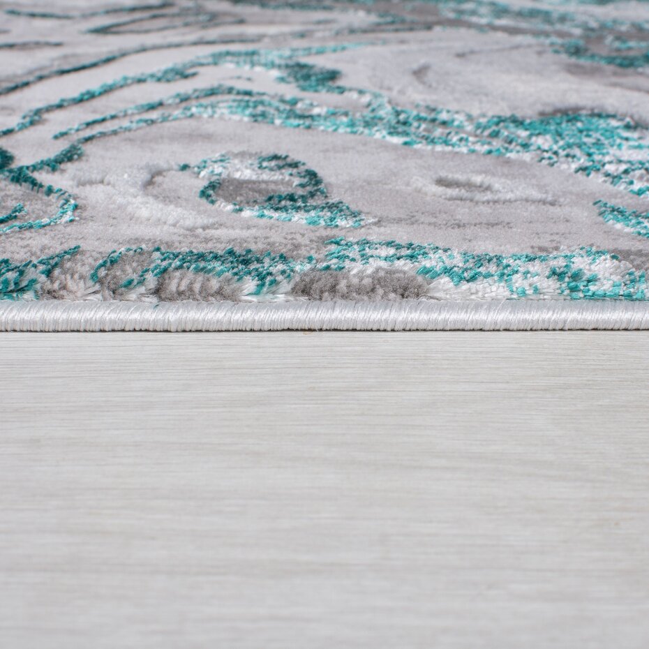 Modern vloerkleed - Marbled Grijs/Turquoise