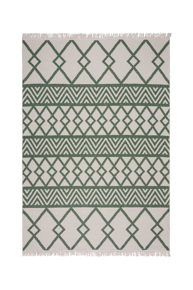 Geometrisch vloerkleed - Teo Gerecycled Groen/Crème