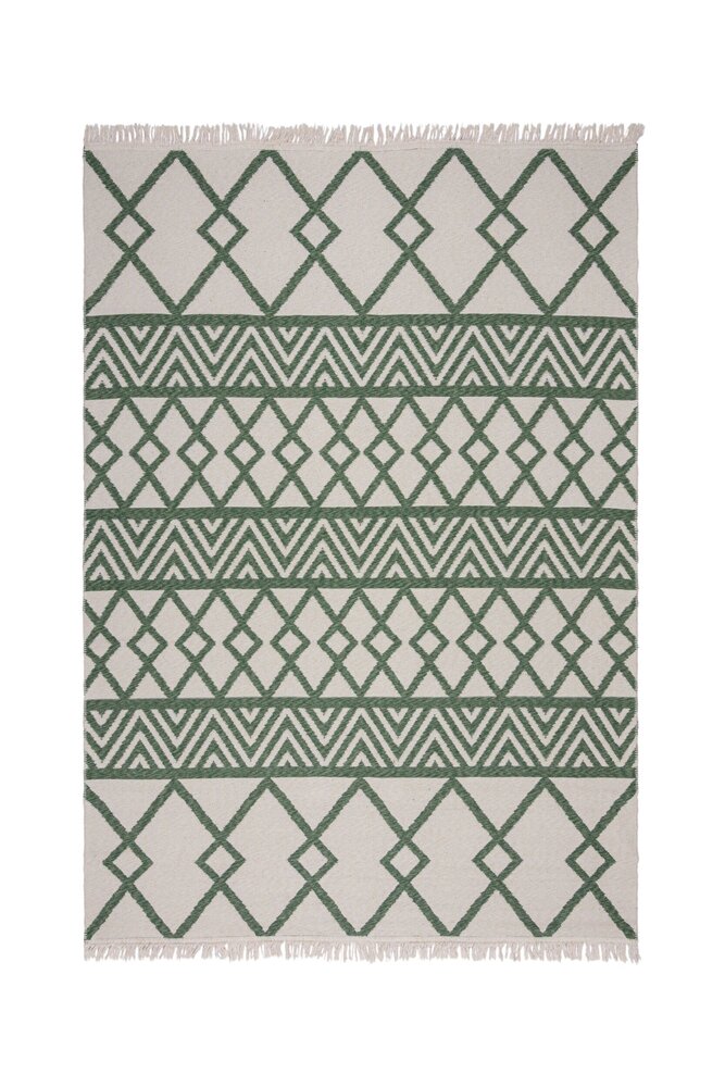 Geometrisch vloerkleed - Teo Gerecycled Groen/Crème
