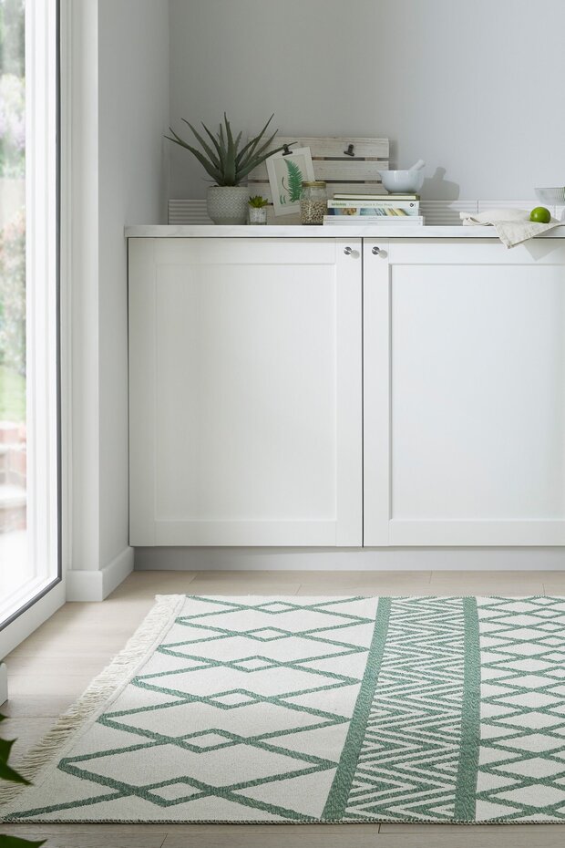 Geometrisch vloerkleed - Teo Gerecycled Groen/Crème