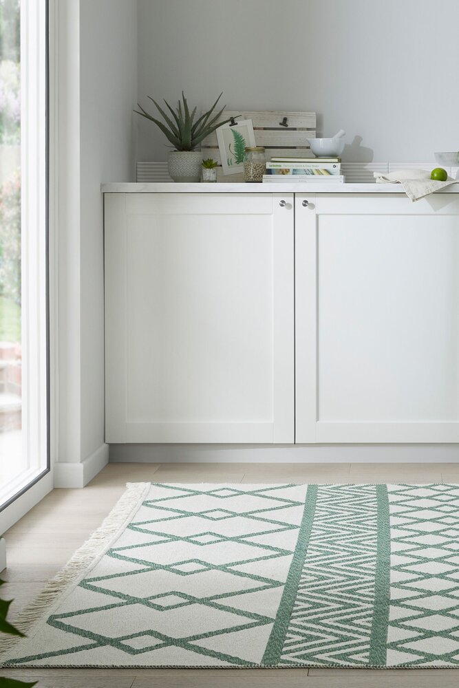 Geometrisch vloerkleed - Teo Gerecycled Groen/Crème