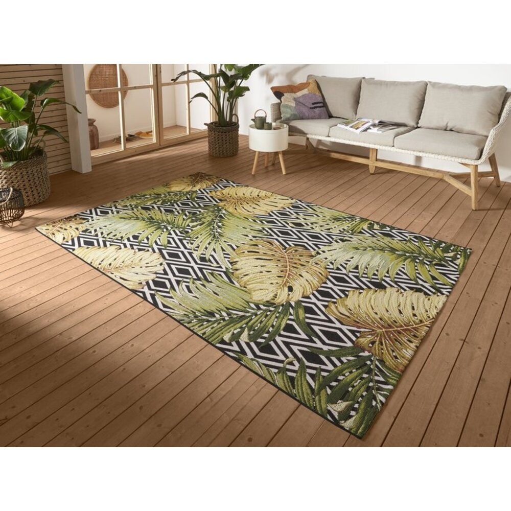 Flycarpets BINNEN- EN BUITENKLEED - FLAIR LEAVES GROEN/ZWART