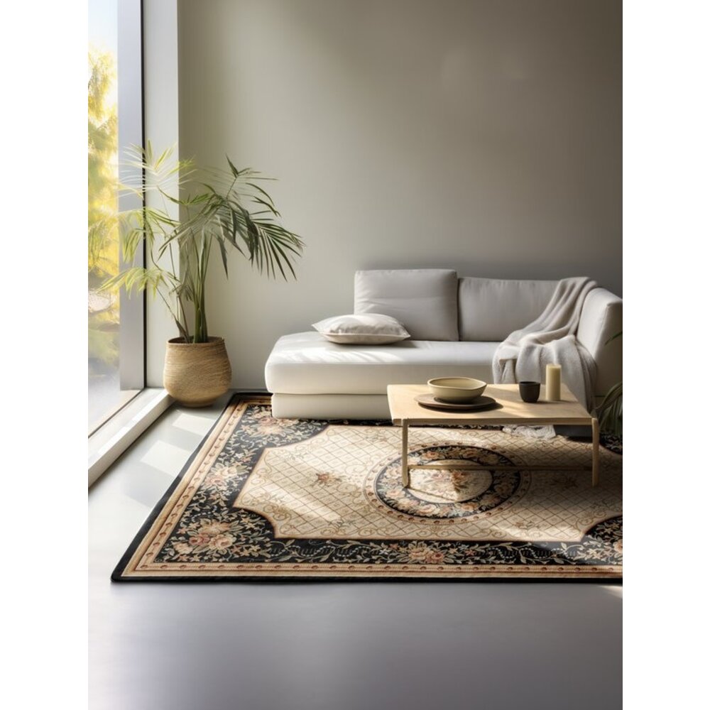 Flycarpets KLASSIEK VLOERKLEED - HERAT ADRASKAN ZWART/BEIGE