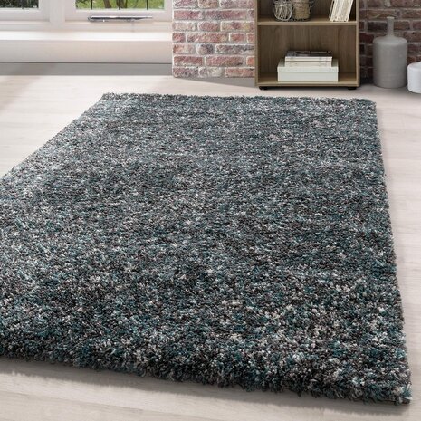 Hoogpolig vloerkleed - Lorium gemêleerd Blauw/Grijs/Crème