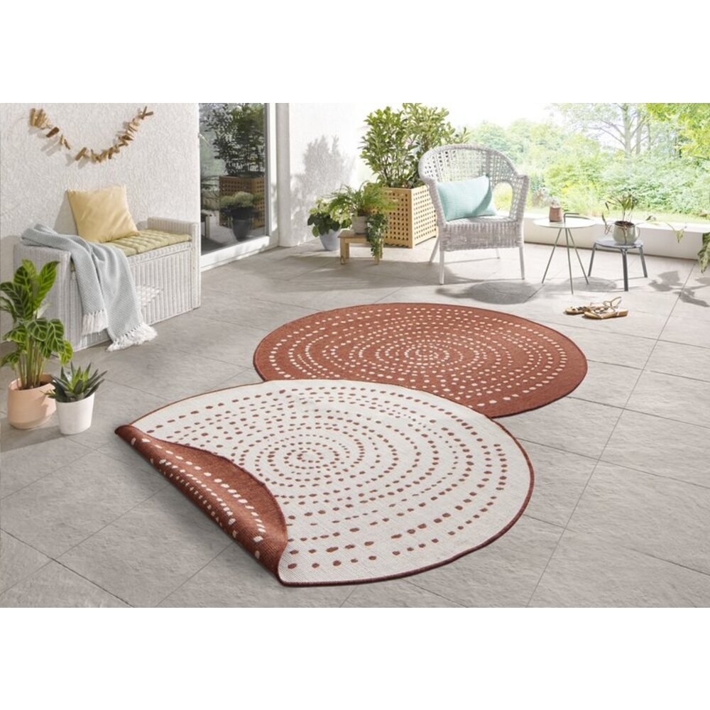 Flycarpets ROND BINNEN & BUITEN VLOERKLEED - BALI TERRACOTTA/CREME OMKEERBAAR