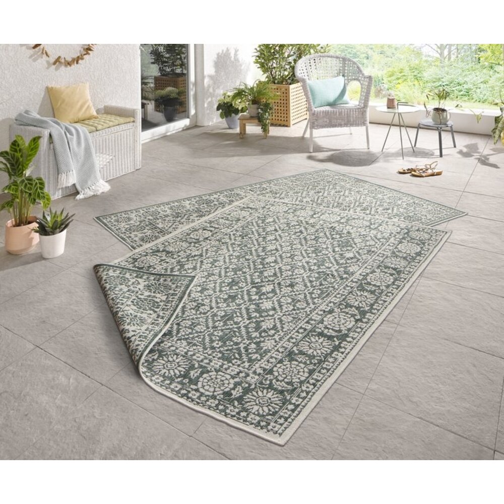 Flycarpets BINNEN & BUITEN VLOERKLEED - CURACAO GROEN/CREME OMKEERBAAR