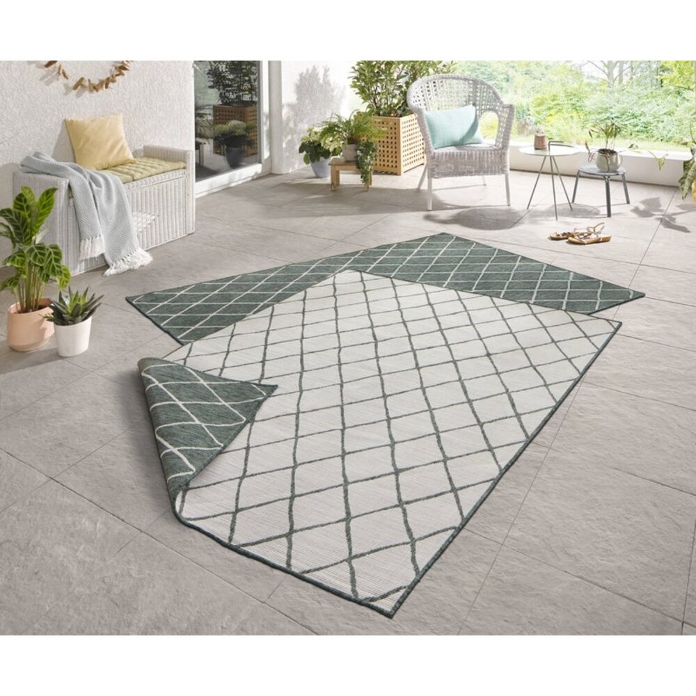 Flycarpets BINNEN & BUITEN OMKEERBAAR VLOERKLEED - MALAGA GROEN/CREME