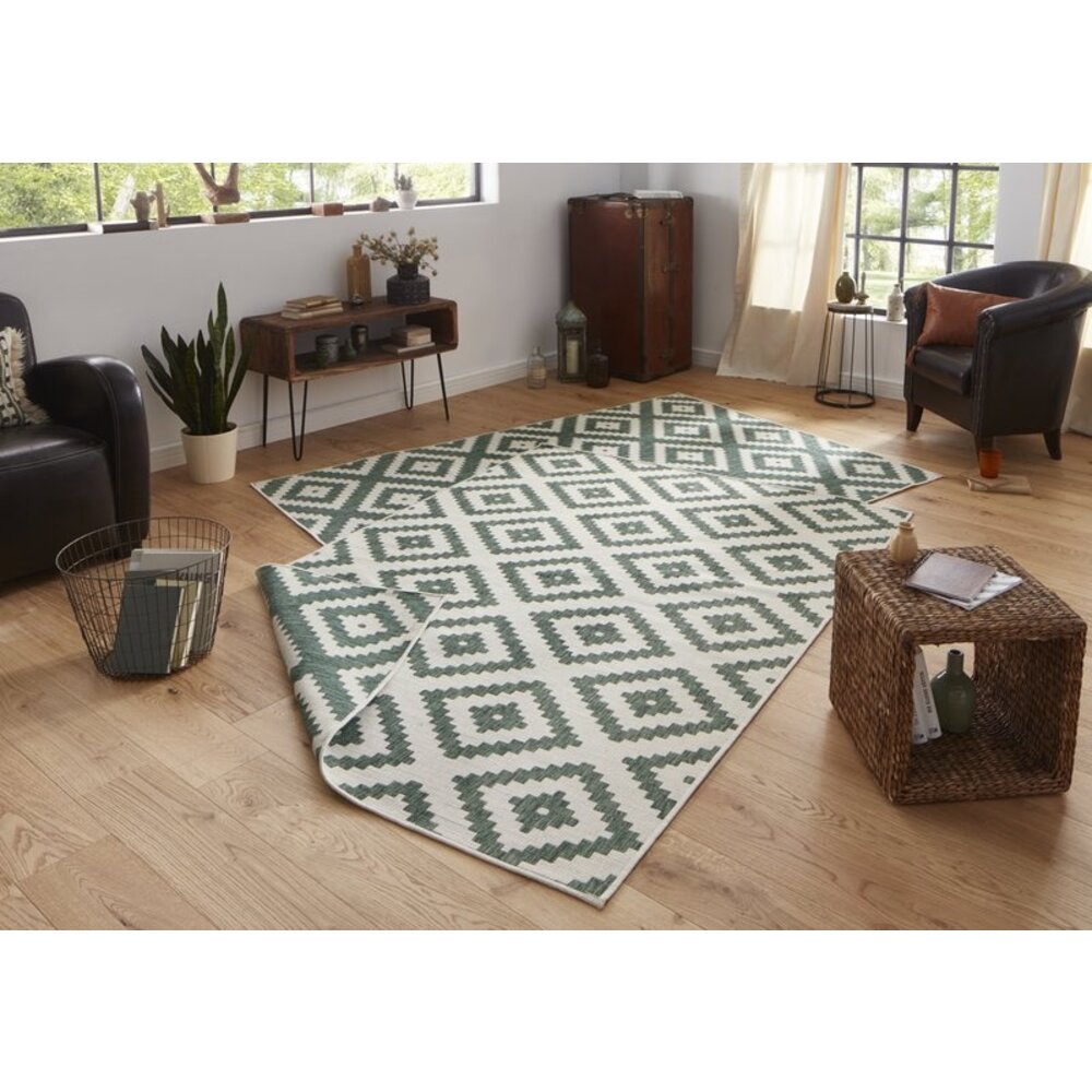 Flycarpets BINNEN & BUITEN OMKEERBAAR VLOERKLEED - MALTA GROEN/CREME