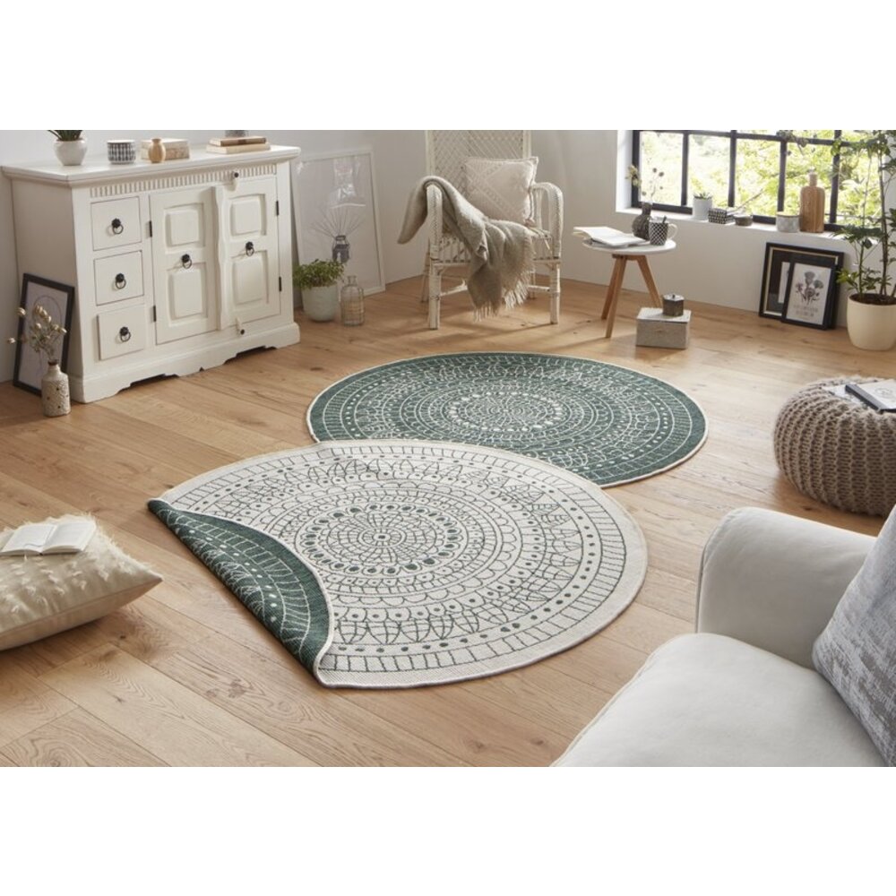 Flycarpets ROND BINNEN & BUITENKLEED OMKEERBAAR -  PORTO GROEN/CREME