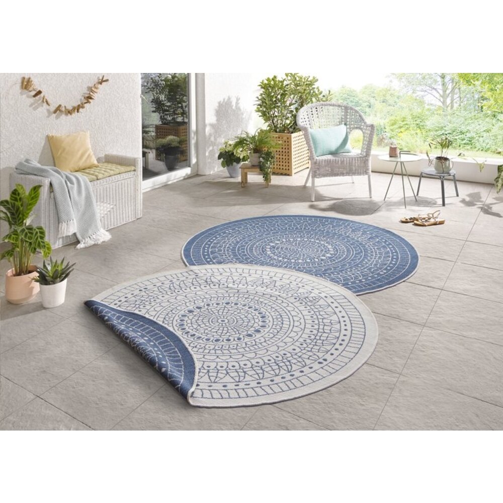 Flycarpets ROND BINNEN & BUITENKLEED OMKEERBAAR -  PORTO BLAUW/CREME