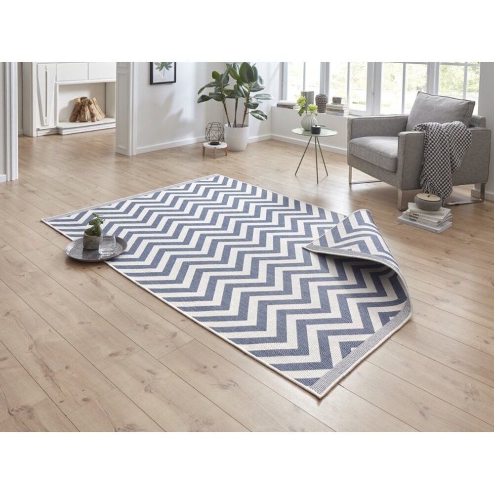 Flycarpets BINNEN & BUITENKLEED OMKEERBAAR - PALMA BLAUW/CREME