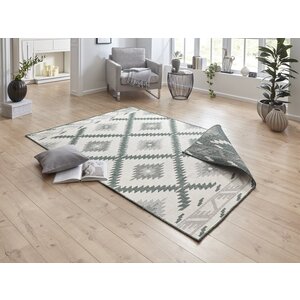 Flycarpets BINNEN & BUITENKLEED OMKEERBAAR - MALIBU GROEN/CREME