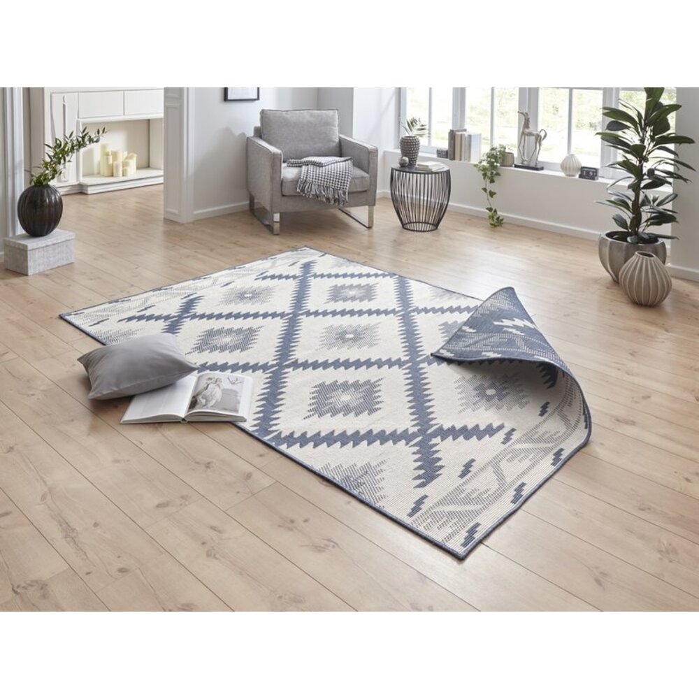 Flycarpets BINNEN & BUITENKLEED OMKEERBAAR - MALIBU BLAUW/CREME