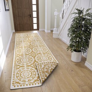 Flycarpets BINNEN & BUITENKLEED LOPER - JARDIN GEEL/CREME